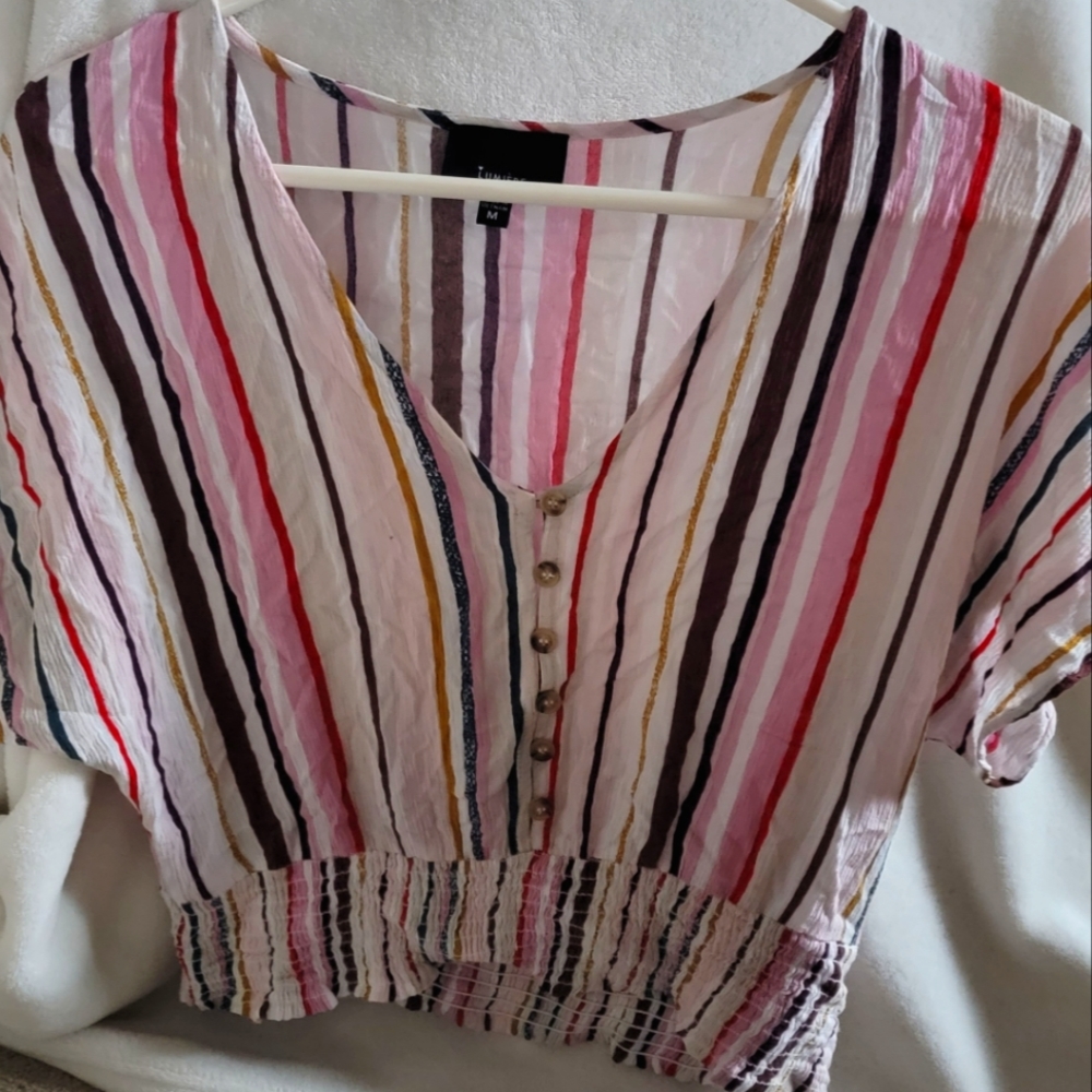 Lumiere Multicolor Stripped Crop Top deep V neck. Size Med. Like new no stains